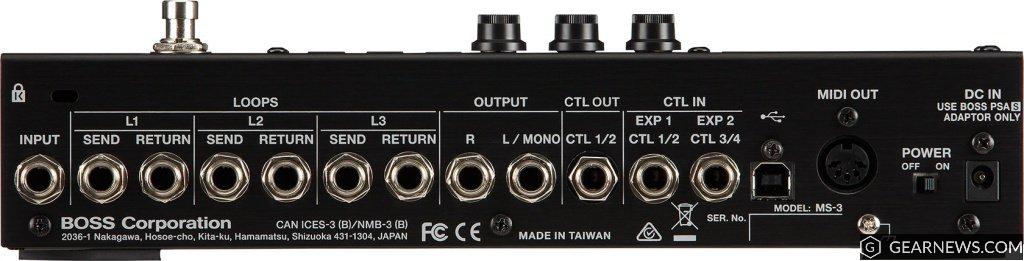 Boss MS-3 Multi Effects Switcher pedal rear panel
