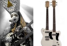 Eastwood Guitars unveils an Angine de Poitrine-inspired double neck guitar/bass – polka-dots not included